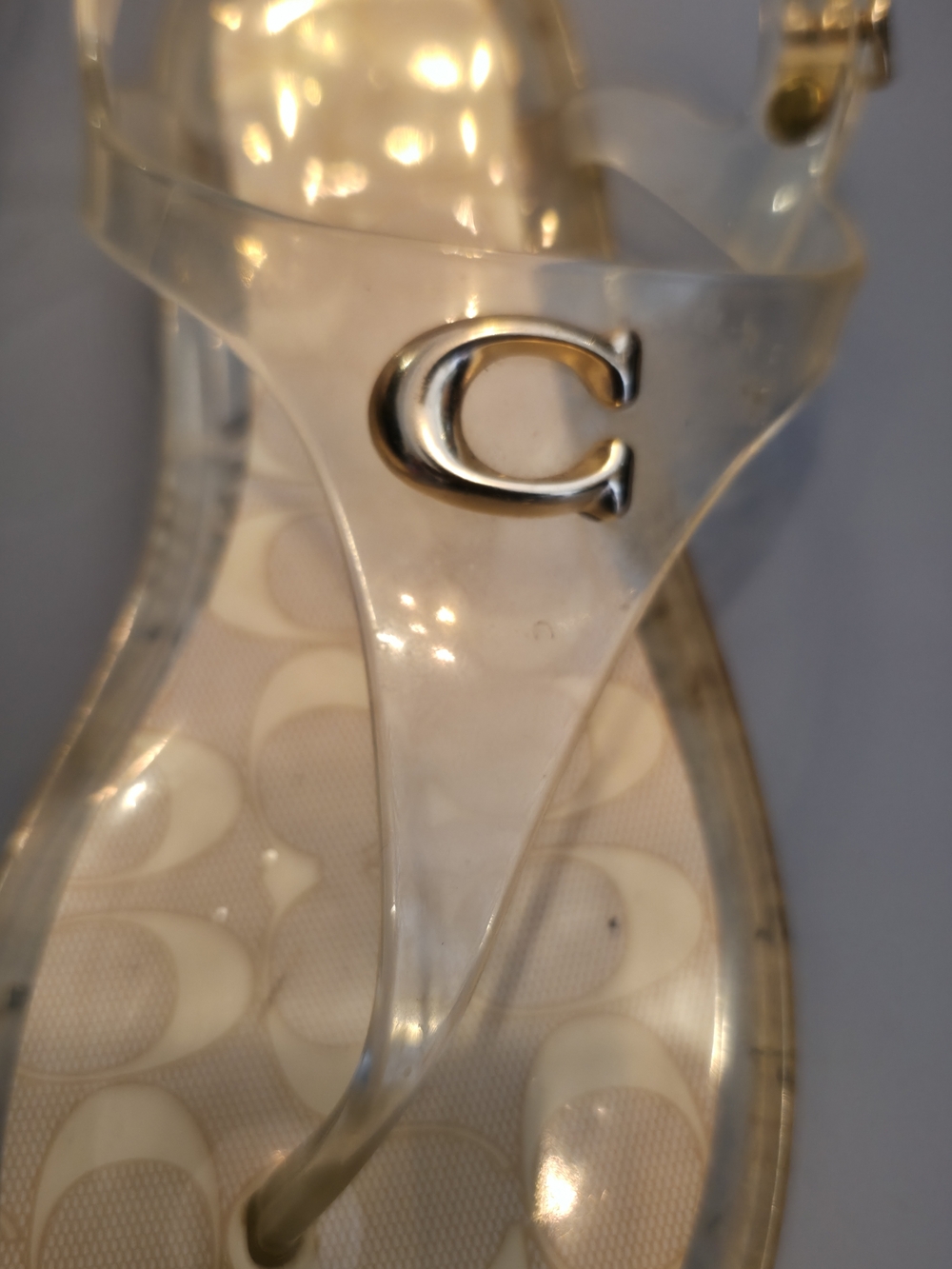 Coach Clear Jelly Thong Sandals in Clear/Beige - Picture 2 of 6